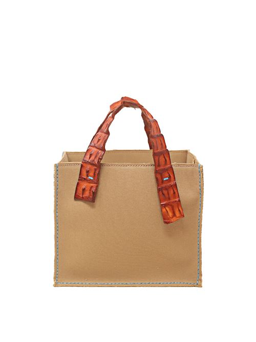 Canvas bag with crocodile handles Laboratorio Capri | GRETABABYCAMELARANCIO